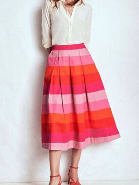 Boden Pink Verity Cotton Midi Skirt 2P